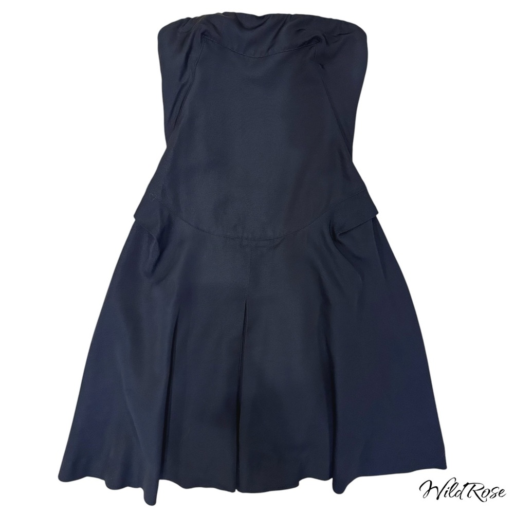 MCQ Alexander McQueen Black Strapless Pleated Flare Dress SZ 38 US 2